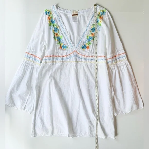 Tommy Bahama Tropical Flower Floral Embroidered V Neck Swim Cover Up Dress M - Picture 7 of 8